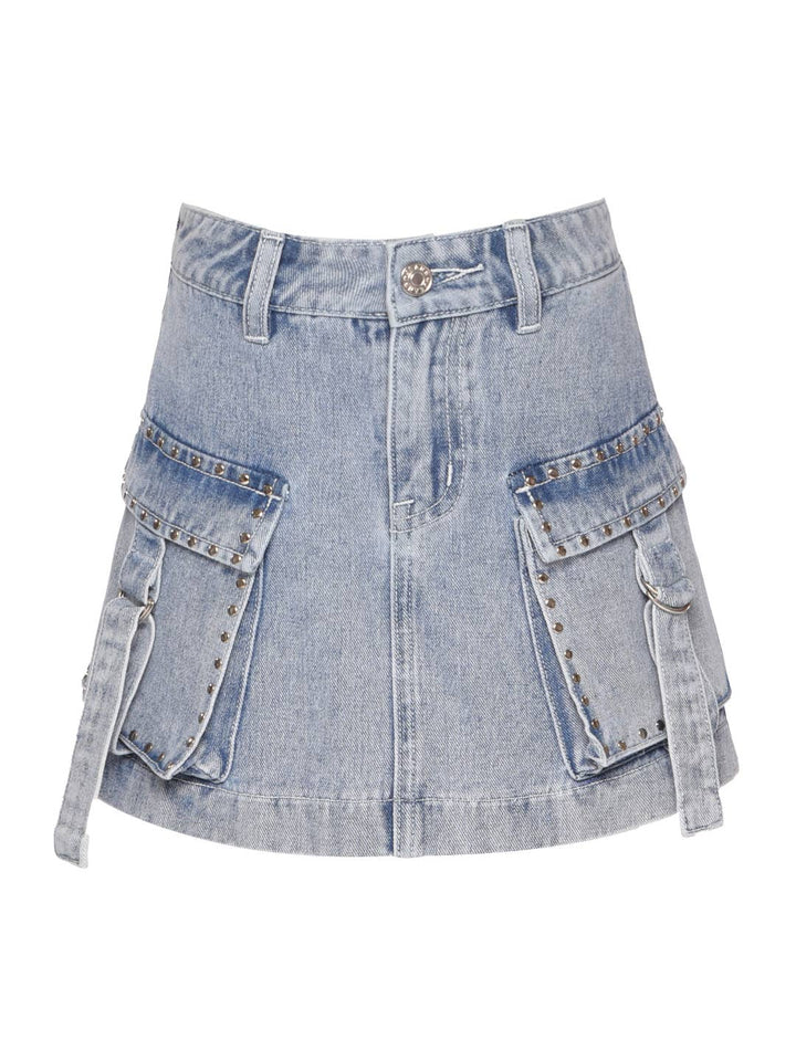 Little l Big l Tween Cargo Studded Pockets Denim Skirt