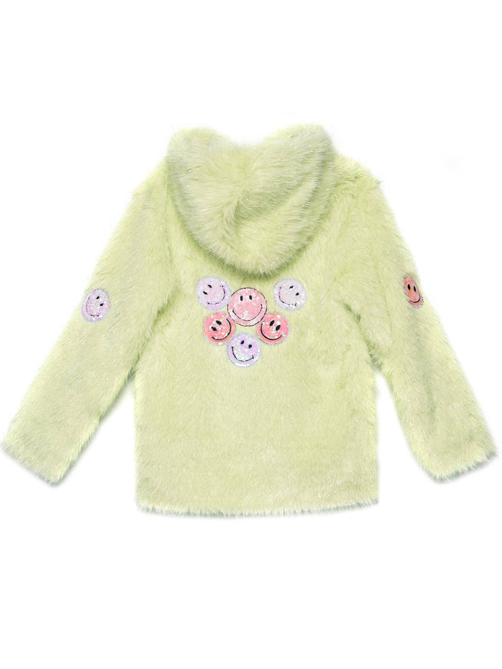 Little l Big l Tween Girls Faux Fur Happy Emoji Patch Coat