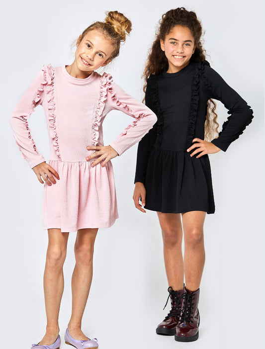 Big Girl l Tween Long Sleeve Ruffle Textured Dress