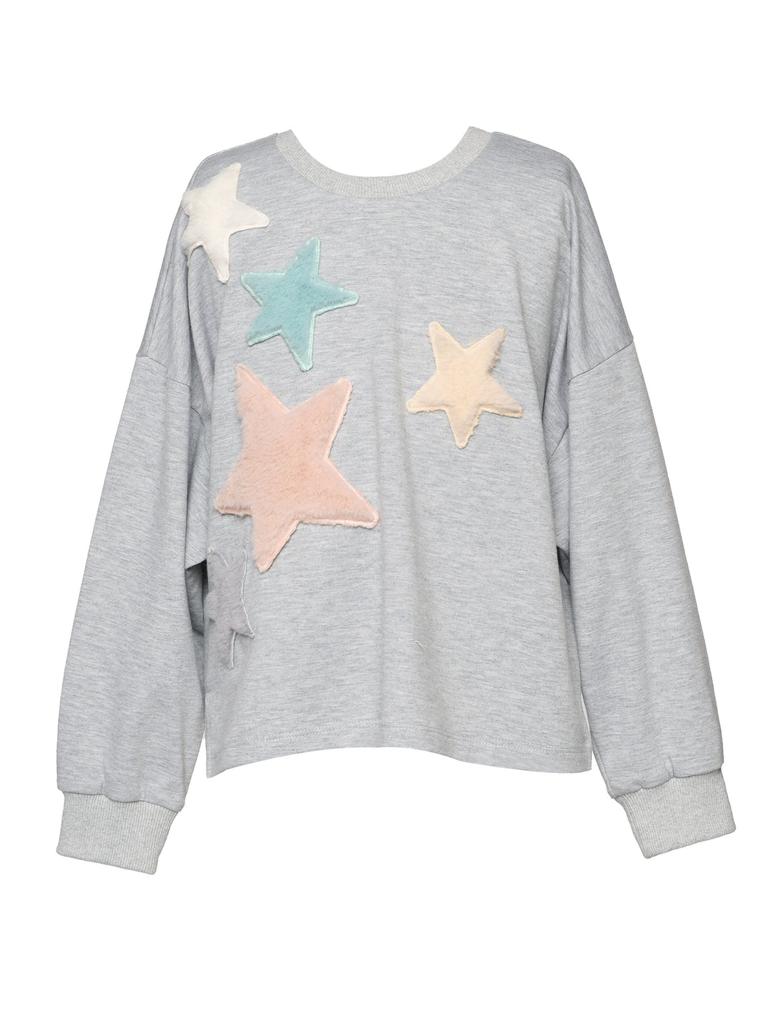 Big l Tween Girls Sporty Faux Fur Pastel Stars Pullover Sweatshirt
