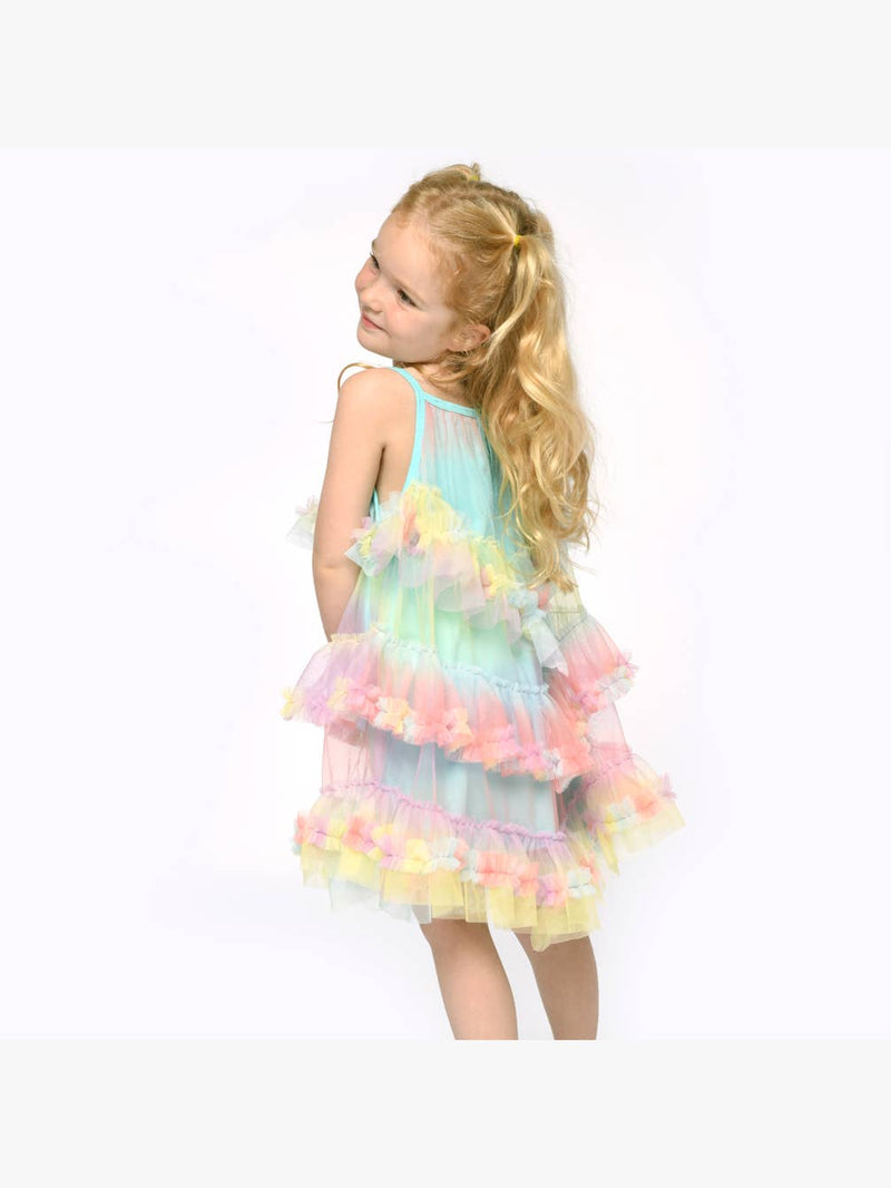 Toddler l Little Girl Pastel Rainbow Mesh Ruffled Tiered Dress