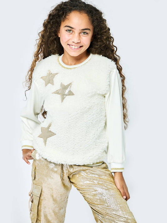 Little l Big l Tween Girl’s Metallic Star Faux Shearling Pullover