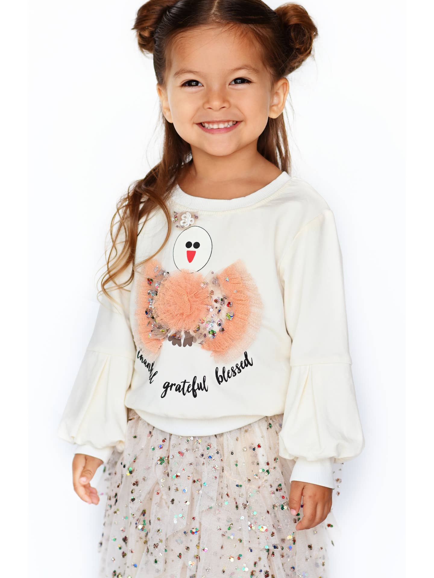 Toddler l Little Girl’s Mesh Sequin Turkey Crewneck Pullover