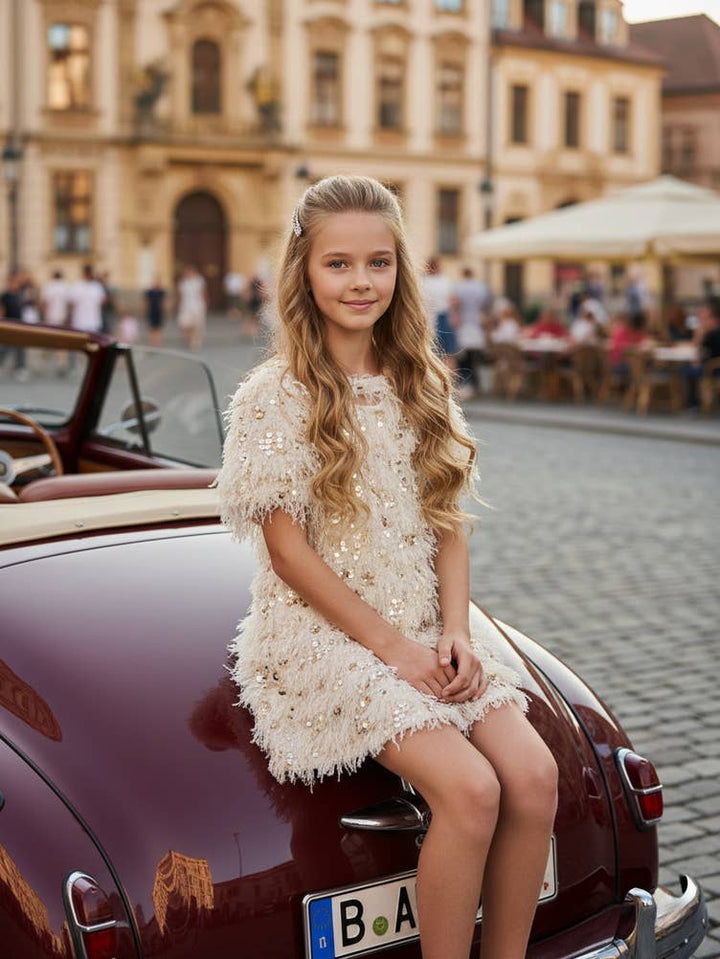 Little l Big l Tween Girl’s Faux Feather Sequin Party Dress
