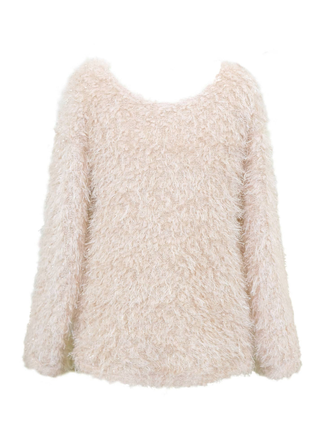Big Girls Soft Faux Fur Fuzzy Tinsel Long Sleeve Pullover