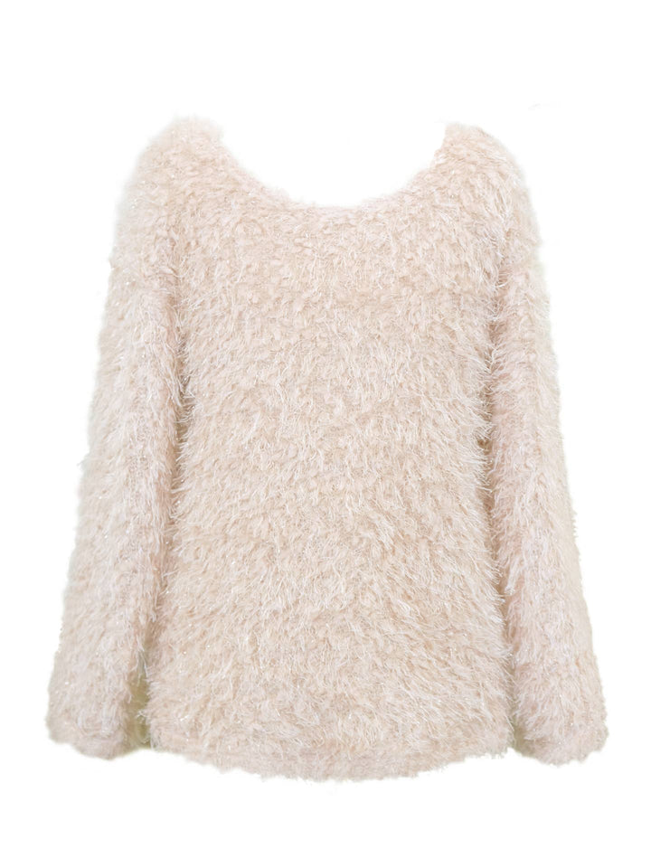 Big Girls Soft Faux Fur Fuzzy Tinsel Long Sleeve Pullover