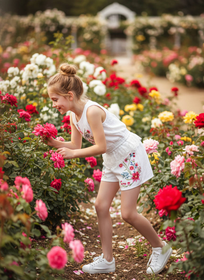 EMBROIDERED FLORAL SHORTS W/ LACE TRIM