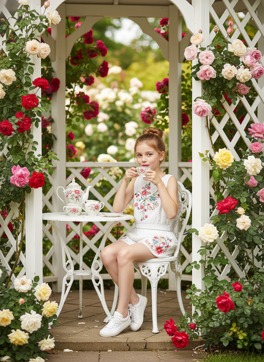 EMBROIDERED FLORAL TOP W/ LACE TRIM