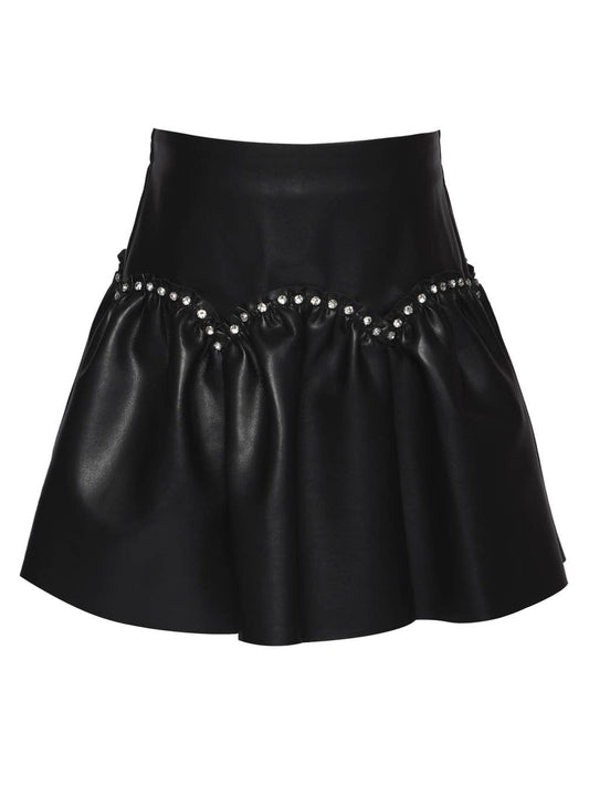Tween Girl’s Vegan Leather Rhinestone Stud Skirt
