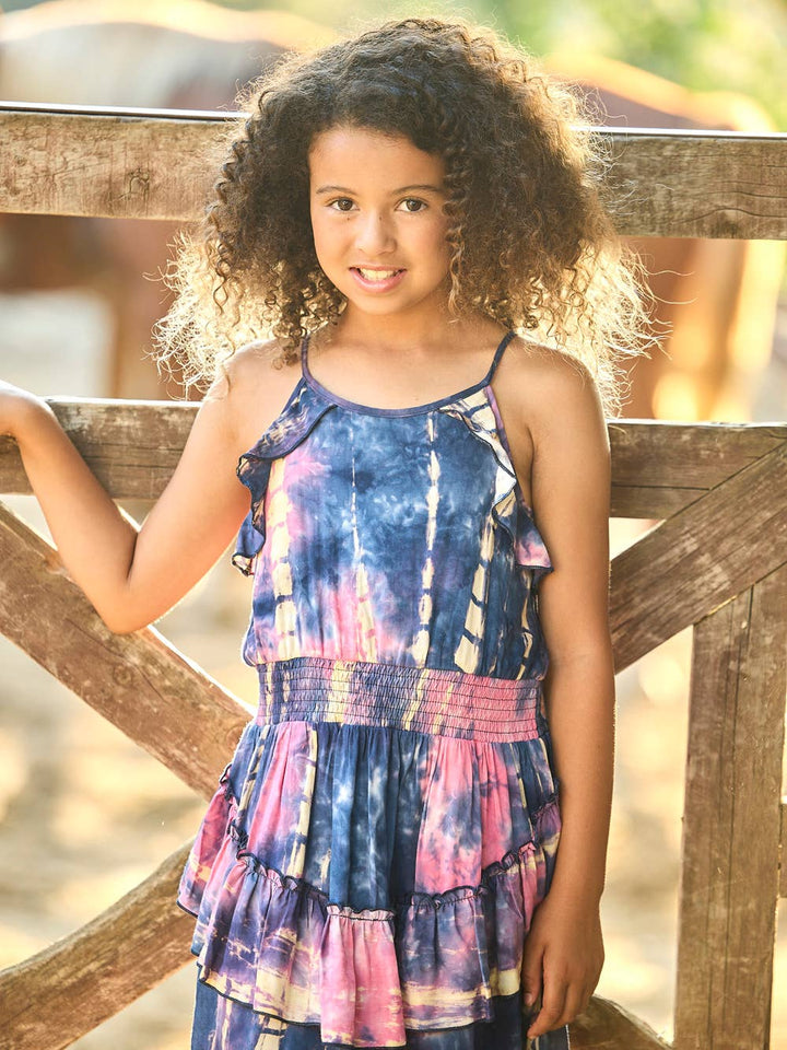 Little l Big l Tween Tie Dye Ruffle Smocked Dress