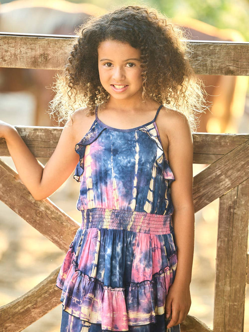 Little l Big l Tween Tie Dye Ruffle Smocked Dress