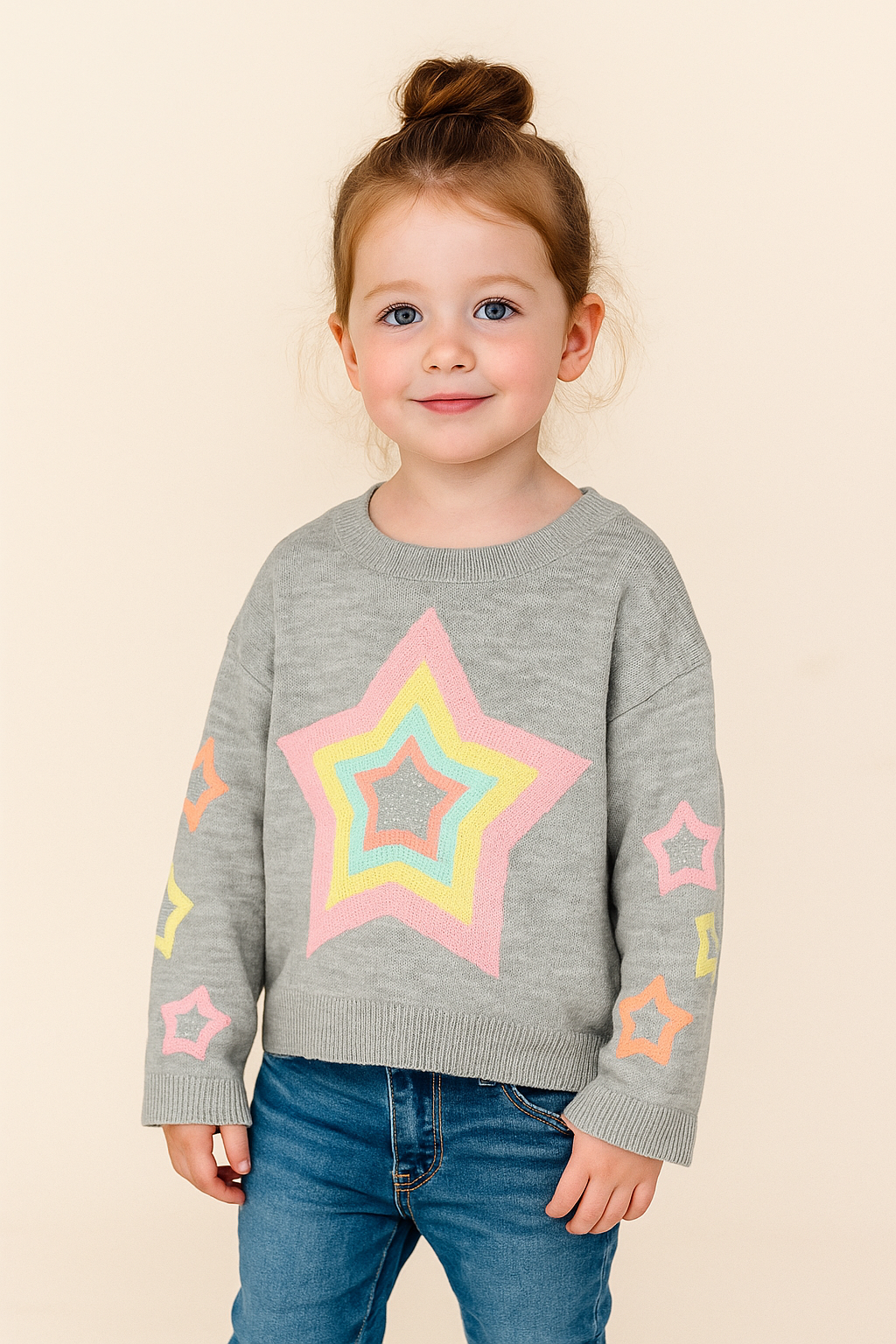 Little l Tween Girl’s Sequin Pastel Neon Star Pullover