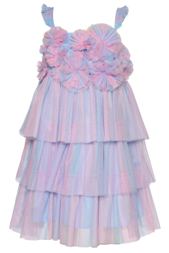Toddler l Little Girl Pastel Rainbow Mesh Ruffled Tiered Dress