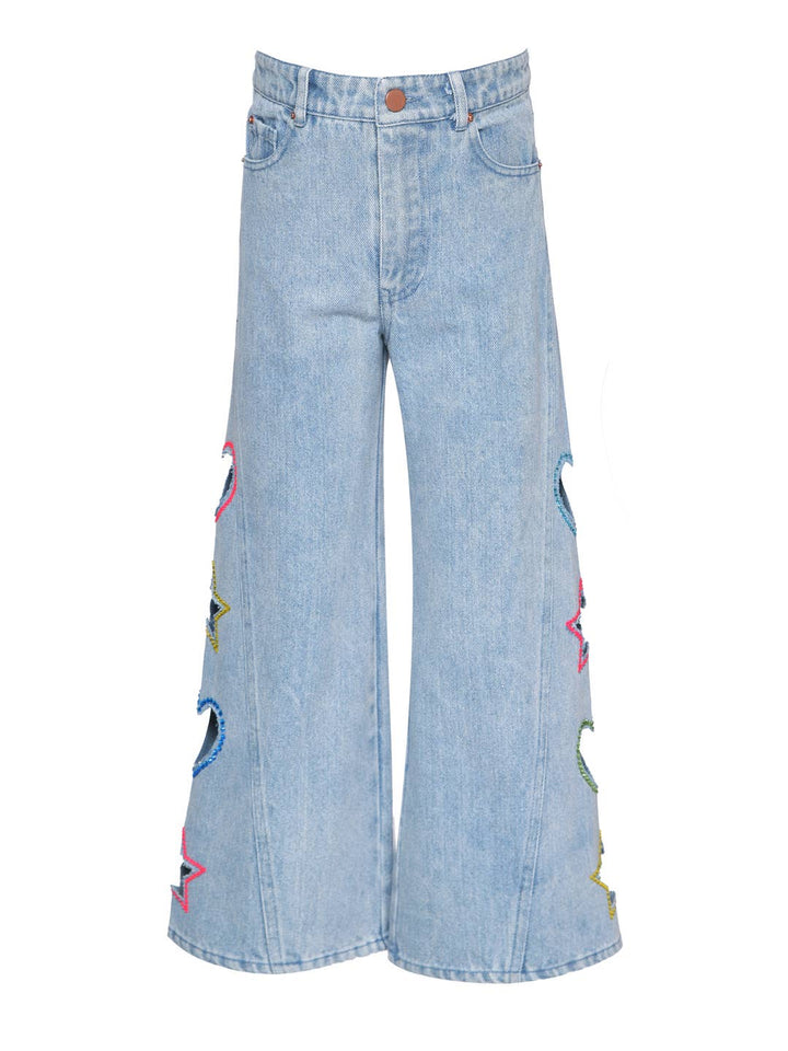 Little l Big l Tween Wide Leg Heart & Star Rhinestone Flared Jeans