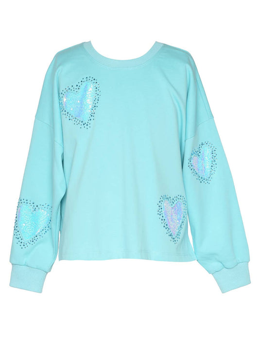 Little l Big l Tween Girls Sequin Rhinestone Heart Pullover Top