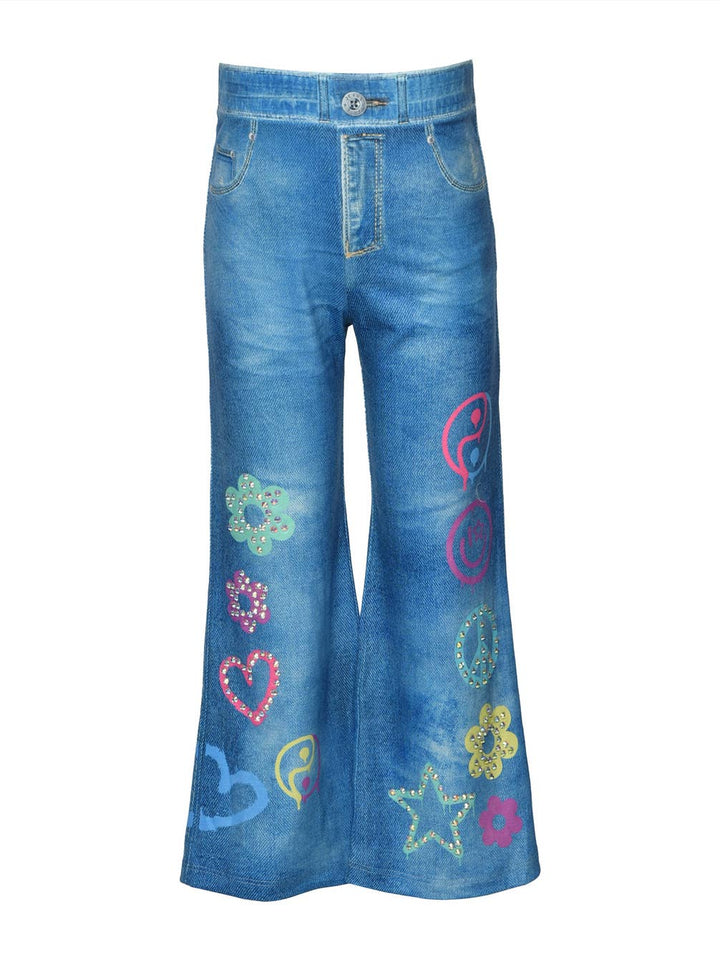 Infant l Little Girls Daisy Heart Peace Faux Denim Jean Pant