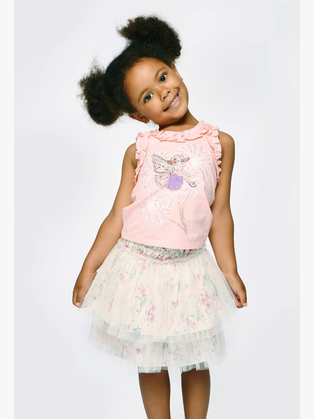 Little girls pink fairy tank top with daisy and mesh tutu