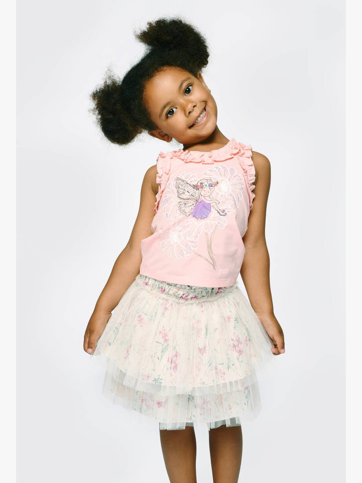 Little girls pink fairy tank top with daisy and mesh tutu