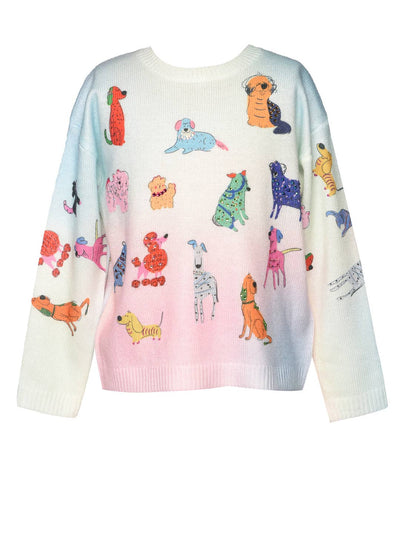 Big l Tween Girl’s Ombre Pastel Dog Print Sweater