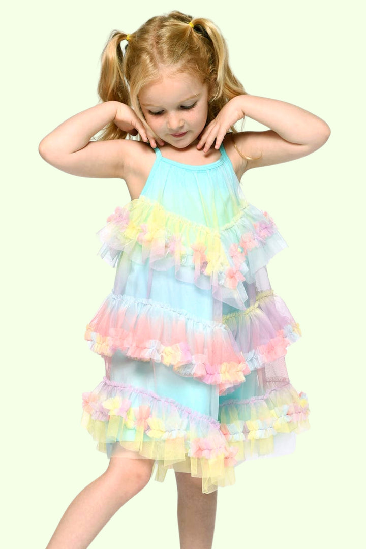 Toddler l Little Girl Pastel Rainbow Mesh Ruffled Tiered Dress