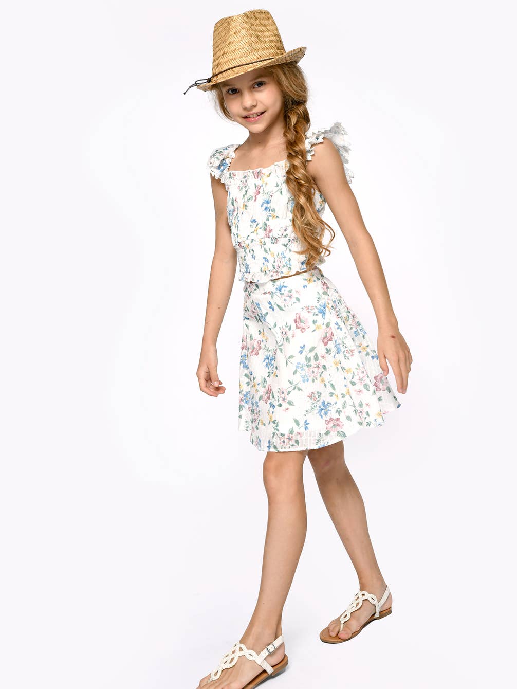 Little l Big l Tween Girls Eyelet Boho Floral Mini Skirt