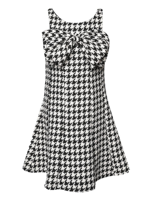 Little l Big l Tween Girl’s Houndstooth Bow Statement Party Dress
