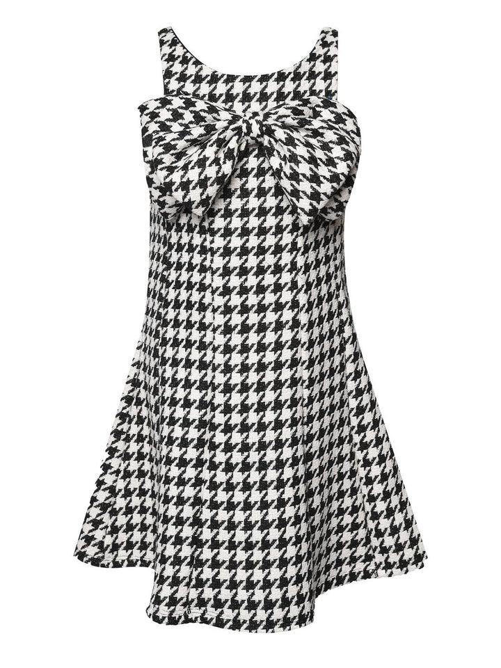 Little l Big l Tween Girl’s Houndstooth Bow Statement Party Dress