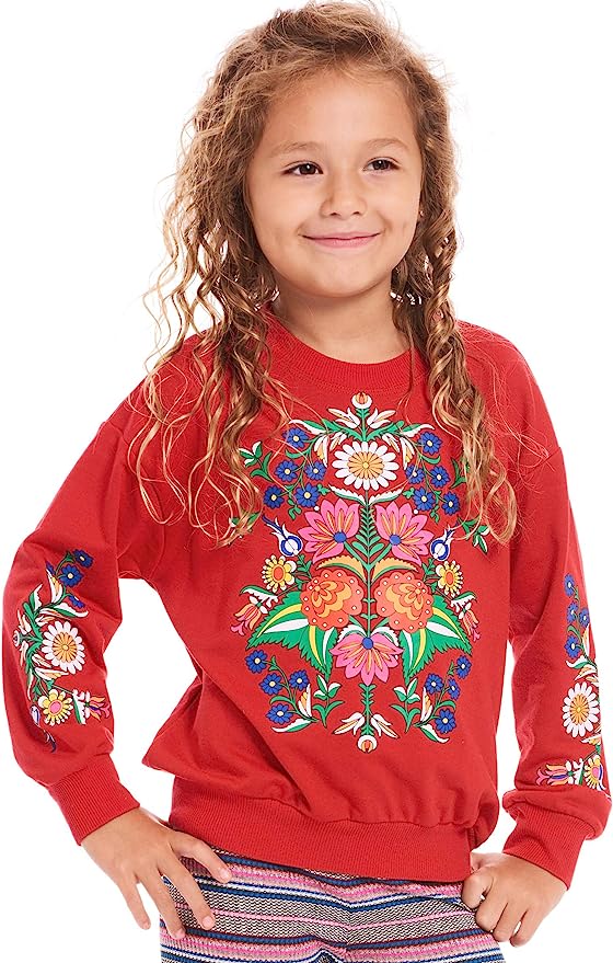 Little l Big Girls Boho Floral Print Pullover Sweater