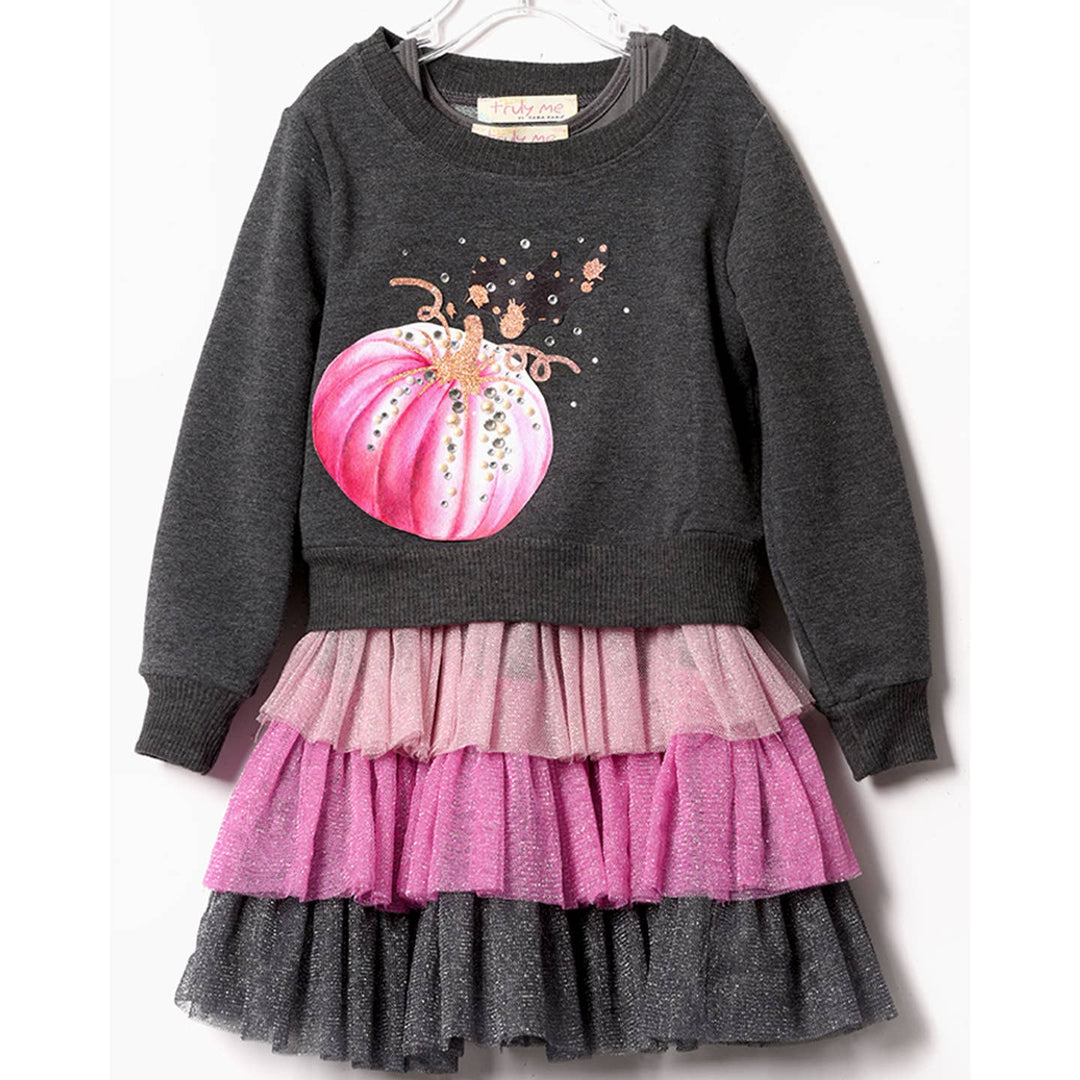 Toddler l Little Girls Pumpkin Twofer Mesh Tutu Dress