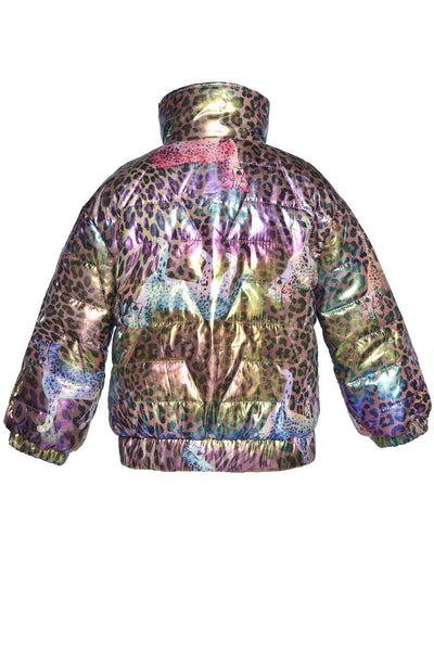 Little l Big Girls Leopard Cheetah Rainbow Iridescent Print Coat