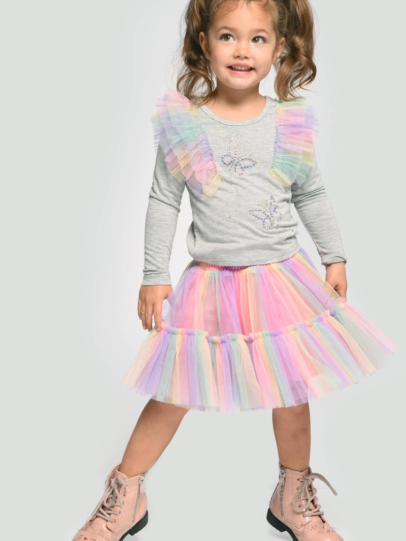 Infant l Little Girls Pastel Rainbow Ruffle Cap Sleeve Top