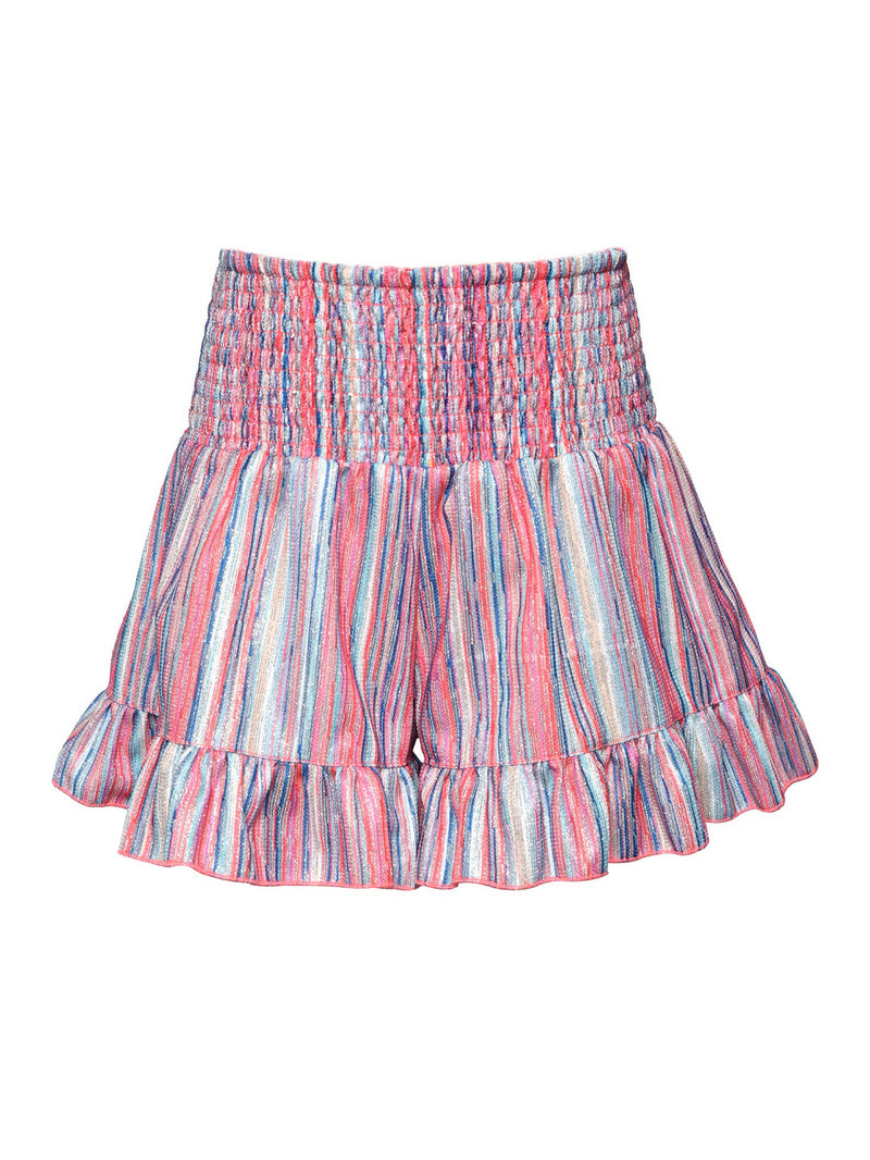 Big l Tween Girl’s Metallic Glitter Stripe Smocked Shorts