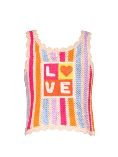 Little l Big l Tween Girl’s Scallop Trim Rainbow Crochet "Love" Top