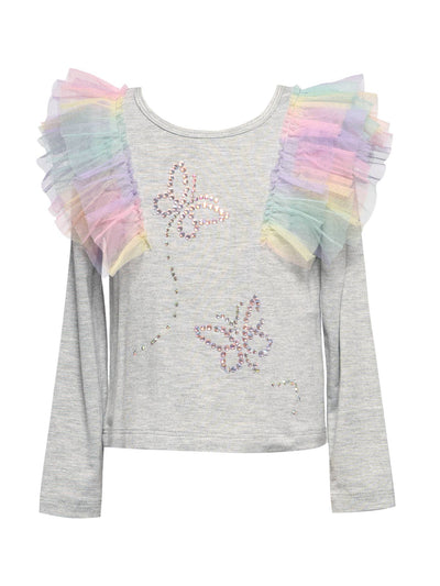 Infant l Little Girls Pastel Rainbow Ruffle Cap Sleeve Top
