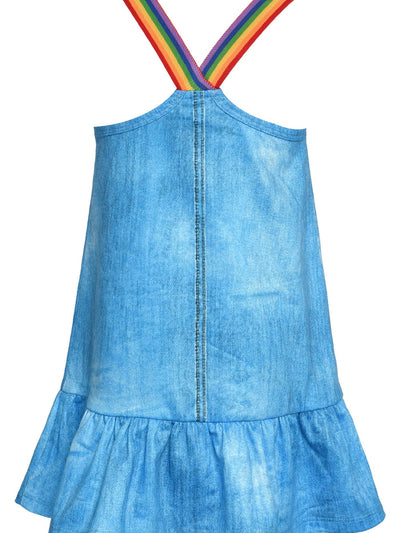 Toddler l Little Girl’s Rainbow Denim Heart Gem A-Line Dress