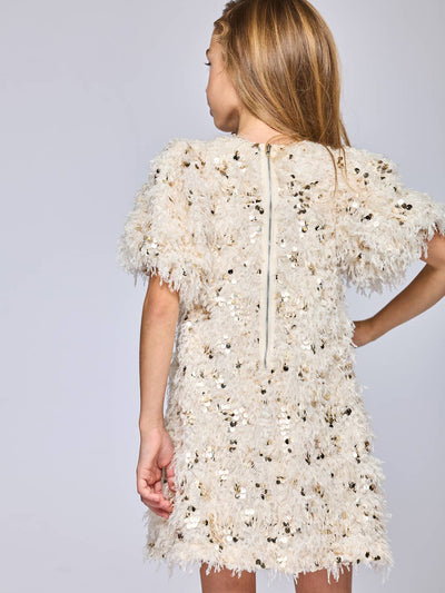 Little l Big l Tween Girl’s Faux Feather Sequin Party Dress
