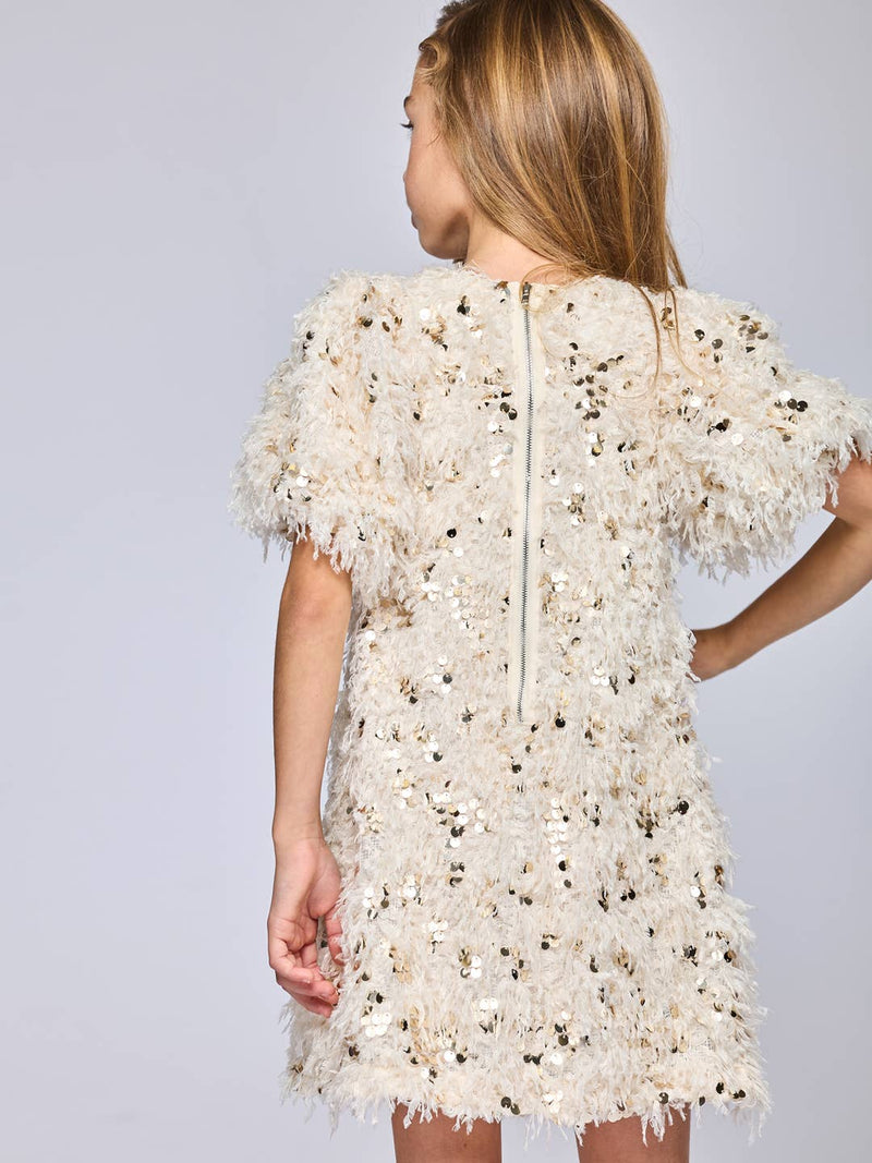 Little l Big l Tween Girl’s Faux Feather Sequin Party Dress