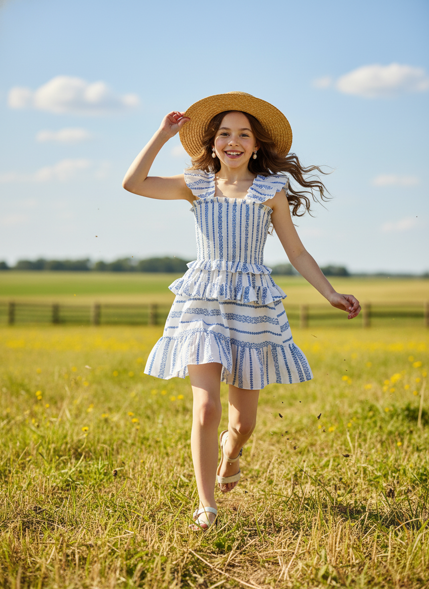 COMBO STRIPE PRINTED DRESS WITH RUFFLES