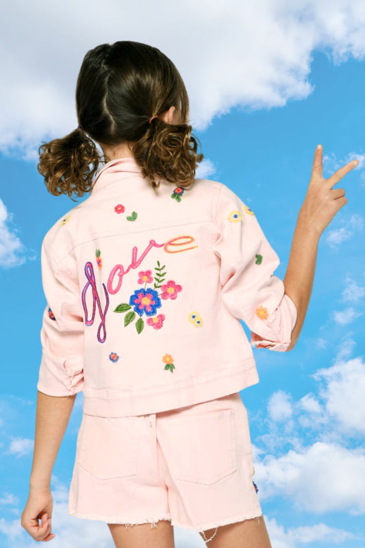 Little I Tween Girl’s Daisy Flower Embroidered Jean Jacket