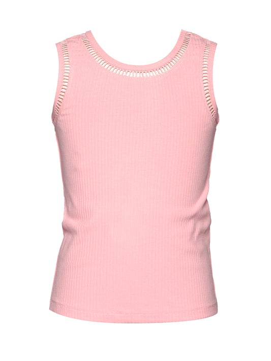 RIBBED TANK TOP  W/ EMBROIDERED TRIM