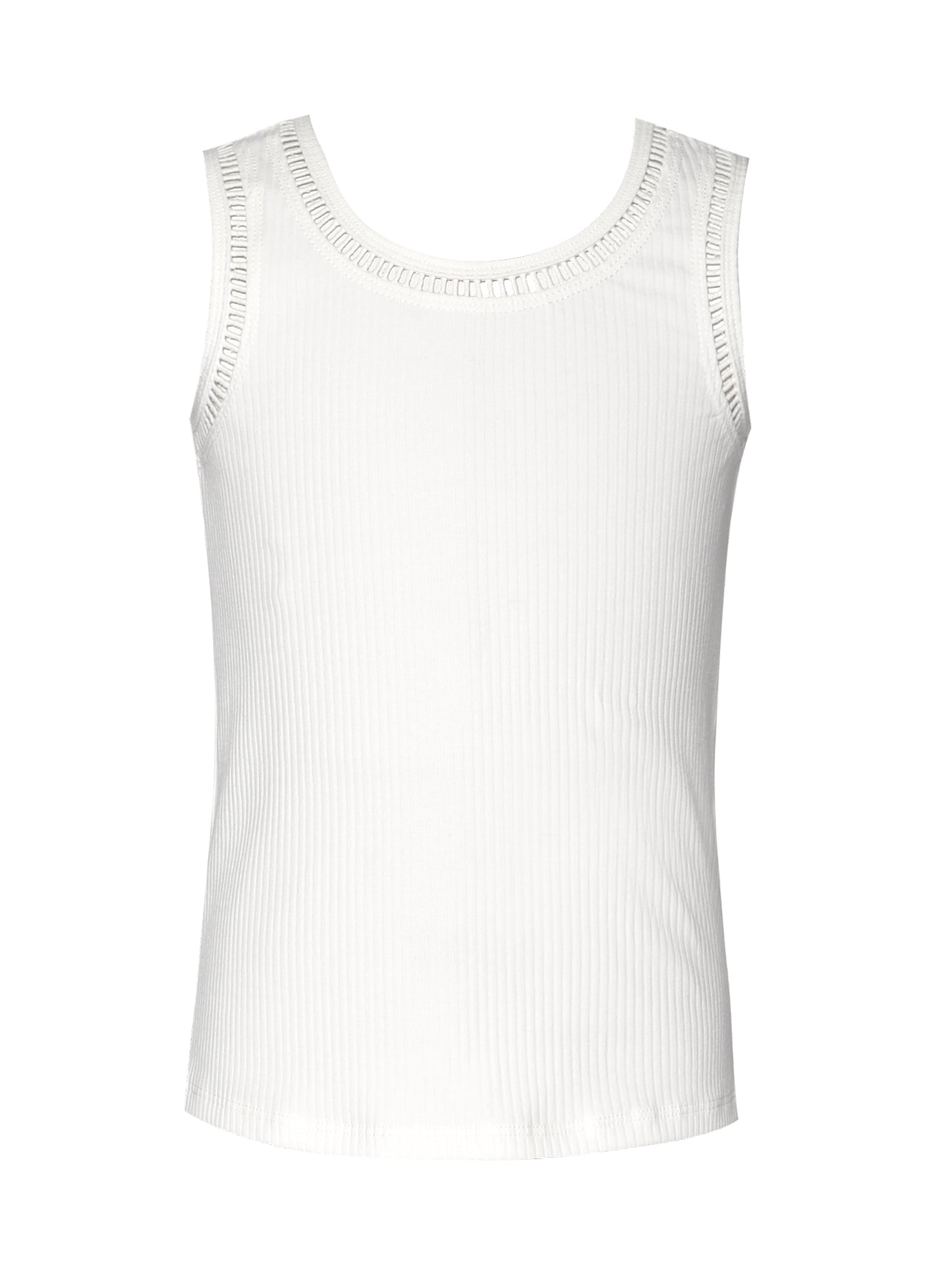 RIBBED TANK TOP  W/ EMBROIDERED TRIM