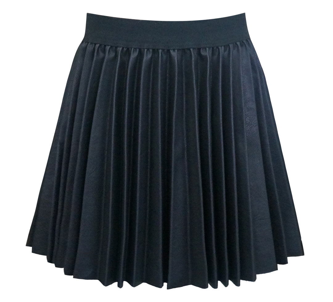 FAUX LEATHER PLEATED SKIRT W/ ELASTIC WAISTBAND