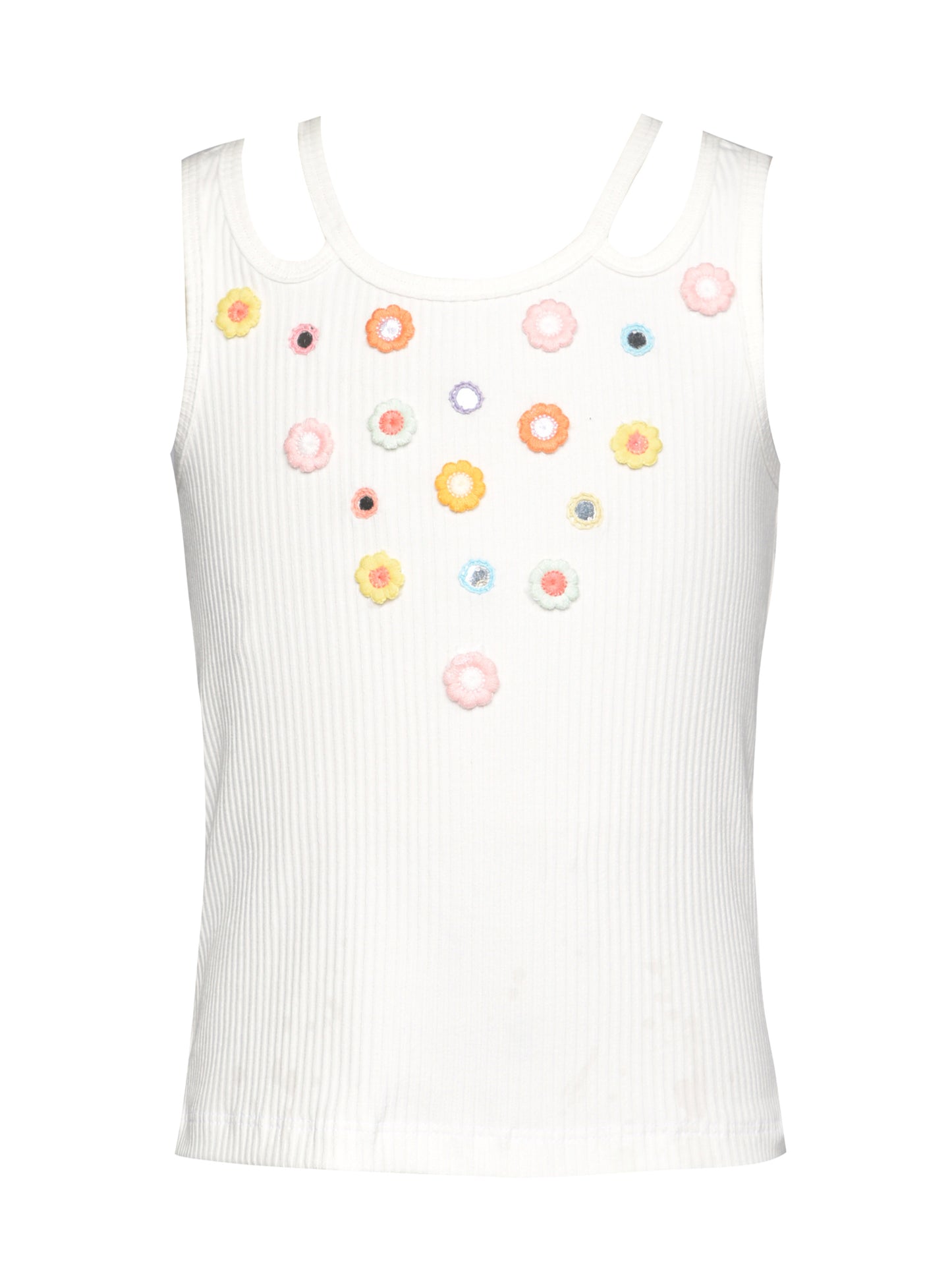 CUTOUT RIB TANK WITH FLOWER EMBROIDERY