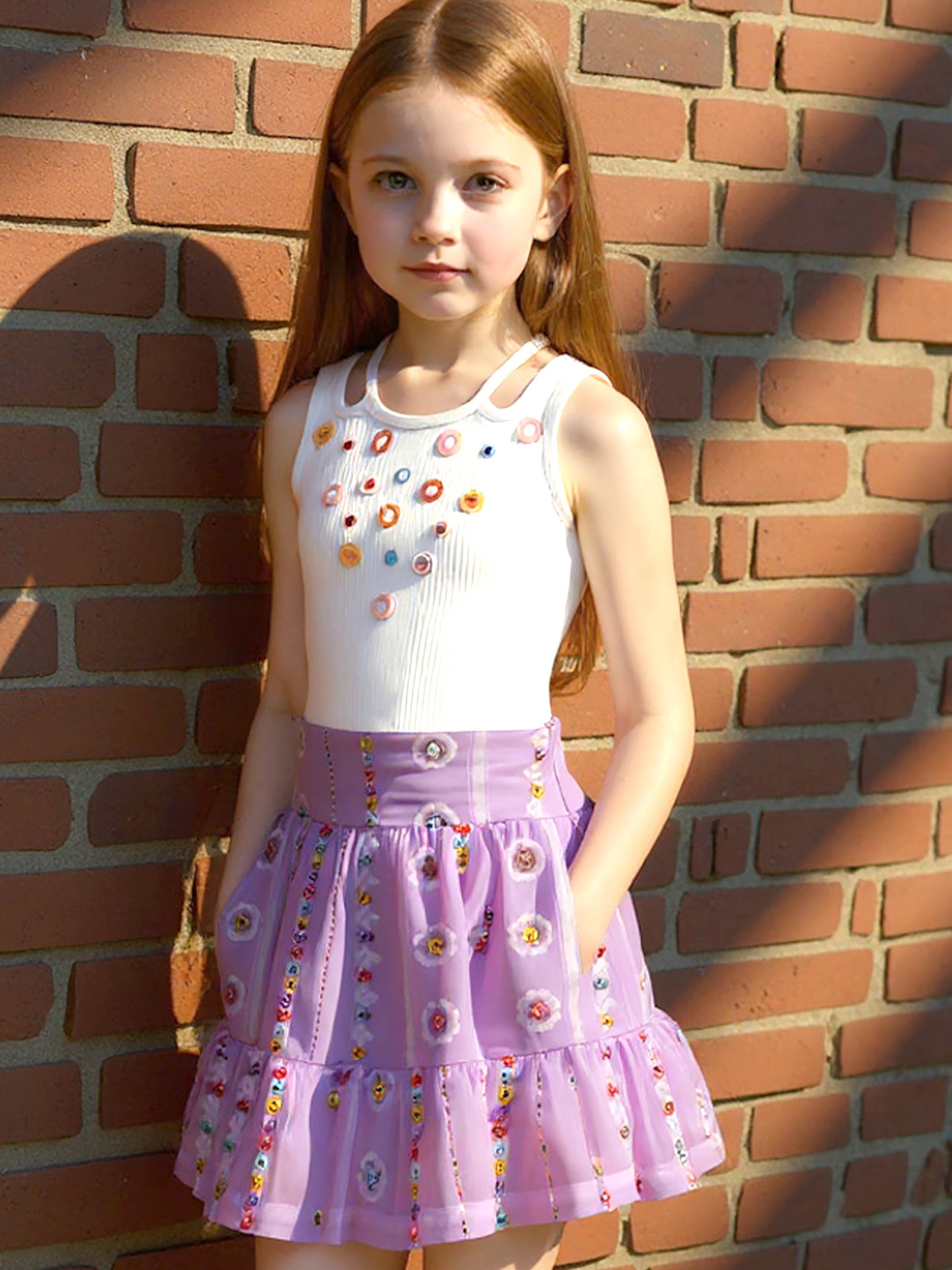 CUTOUT RIB TANK WITH FLOWER EMBROIDERY