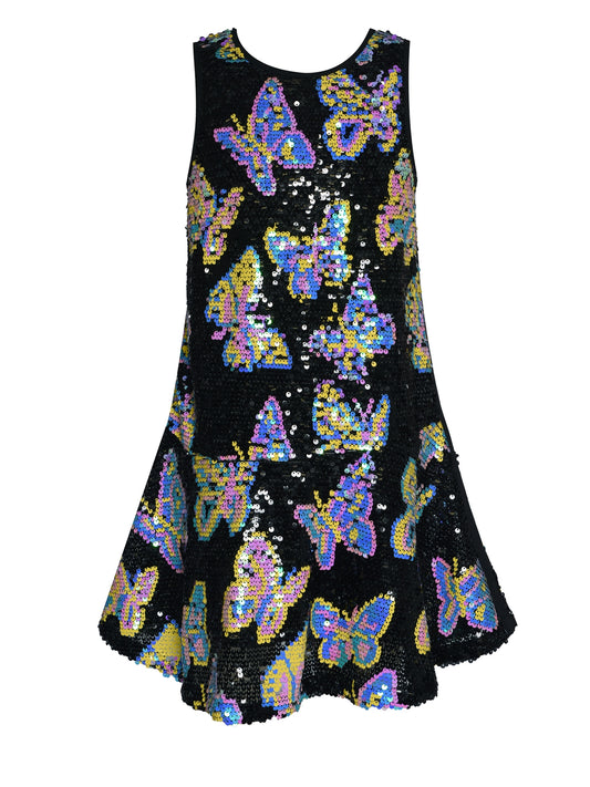 Little l Big l Tween Girl’s Butterfly Sequin Dropped Waist Party Dress