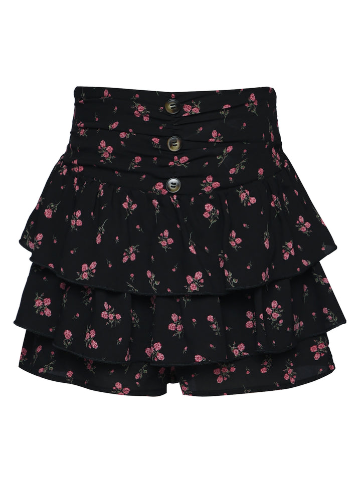FLORAL PRINT RUFFLE SKORT
