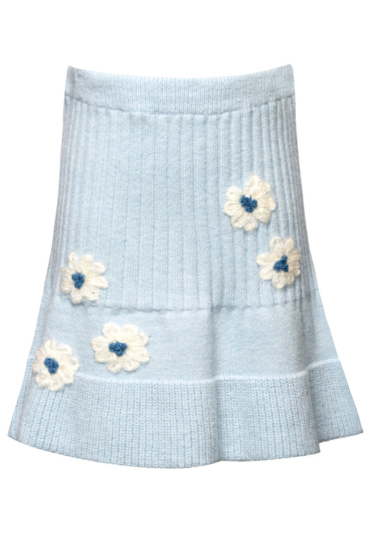 SWEATER SKIRT WITH FLOWER APPLIQUE