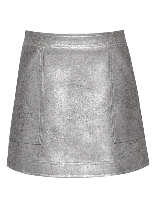 SHIMMER FOILED FAUX LEATHER ALINE SKIRT