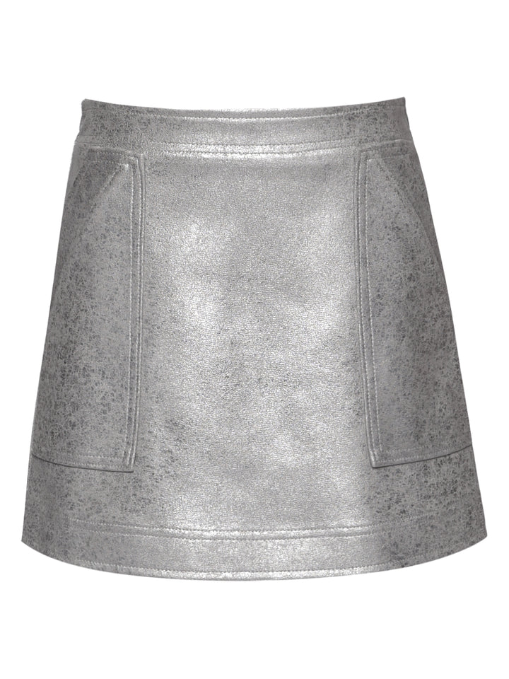 SHIMMER FOILED FAUX LEATHER ALINE SKIRT