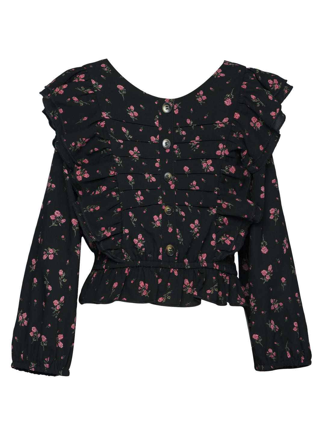 FLORAL PRINT RUFFLE  L/S BLOUSE
